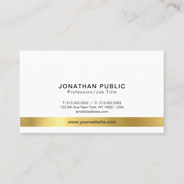 Professional Modern Elegant Gold White Simple Business Card (Front)