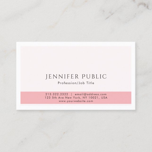 Professional Modern Elegant Pink White Simple Business Card (Front)