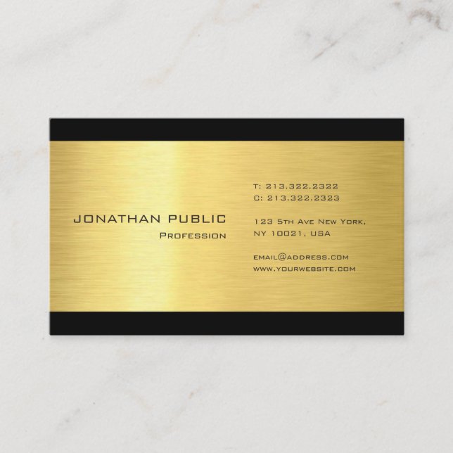 Professional Modern Elegant Plain Gold Look Black Business Card (Front)