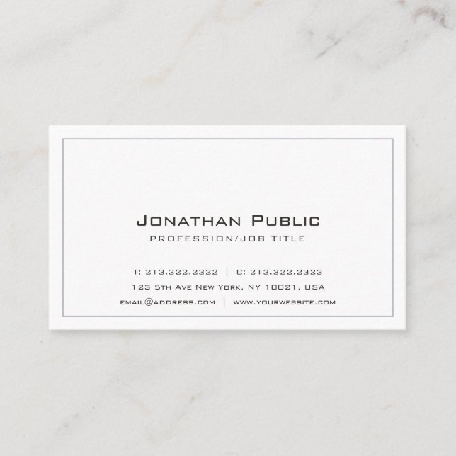 Professional Modern Elegant Plain Grey White Business Card (Front)