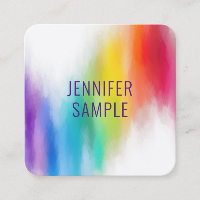 Professional Modern Elegant Rainbow Colours Trendy Square Business Card (Front)