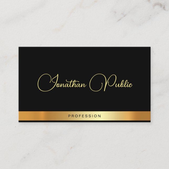 Professional Modern Elegant Script Name Black Gold Business Card (Front)