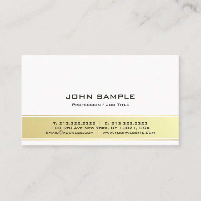 Professional Modern Elegant White and Gold Matte Business Card (Front)