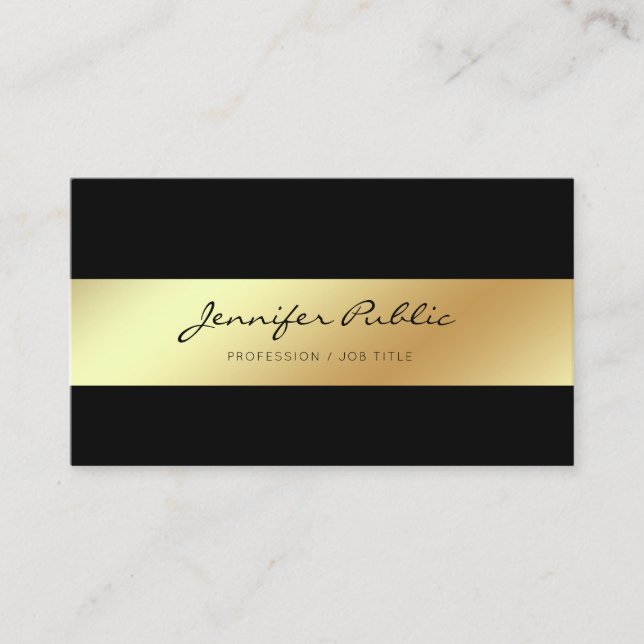 Professional Modern Elegant White Black Gold Chic Business Card (Front)