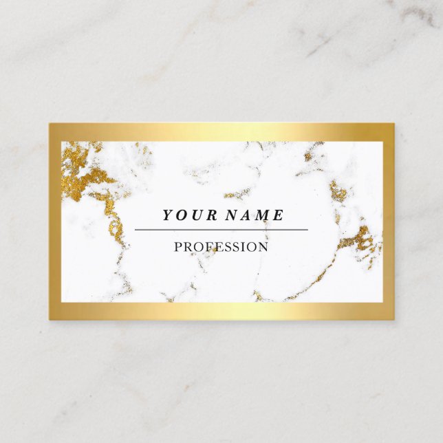 Professional Modern Golden Frame Marble White VIP Business Card (Front)