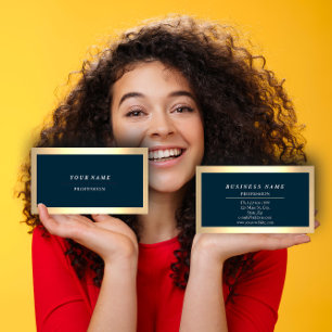 Professional Modern Golden Simply Blue Navy Business Card