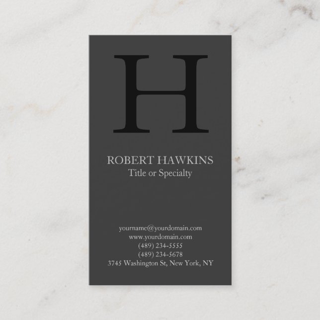 Professional modern grey black monogram business card (Front)