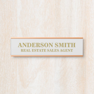 Professional Modern grey Gold Office Name Title Door Sign