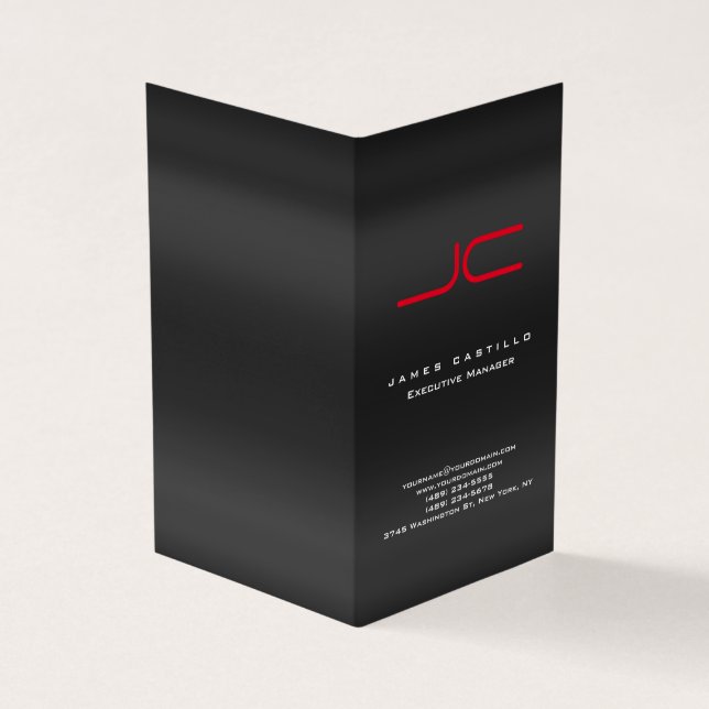 Professional Modern Grey Red Monogram Business Card (Outside)