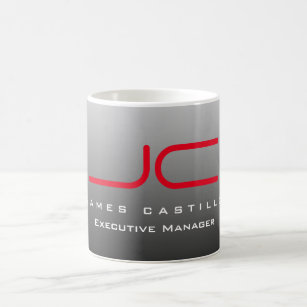Professional Modern Grey Red Monogrammed Coffee Mug