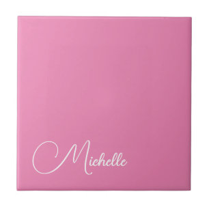 Professional modern handwriting name pink white ceramic tile