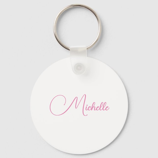 Professional modern handwriting name pink white key ring (Front)