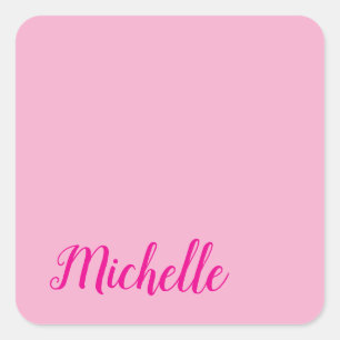 Professional modern handwriting name pink white square sticker