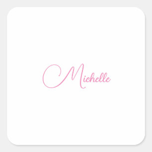 Professional modern handwriting name pink white square sticker