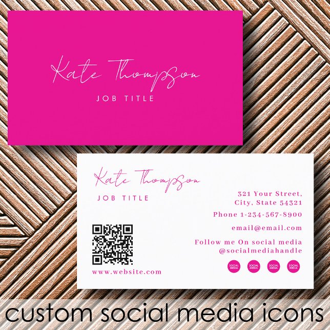 Professional Modern Hot Pink Minimalist QR Code Business Card (Professional Modern Hot Pink Minimalist QR Code Business Card)
