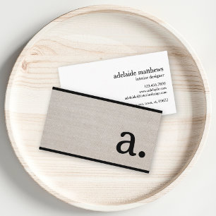 Professional Modern Linen Look Monogram Initial Business Card