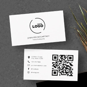 Professional Modern Logo QR Code Black & White Bus Business Card