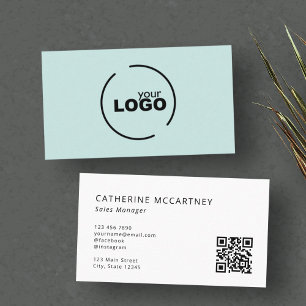 Professional Modern Logo QR Code Light Turquoise Business Card