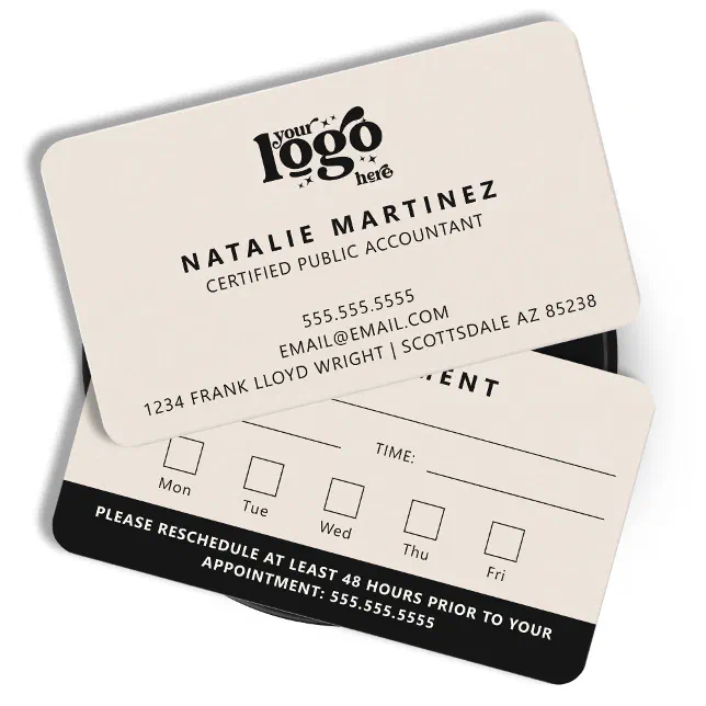Professional Modern Logo Your Next Appointment Business Card | Zazzle