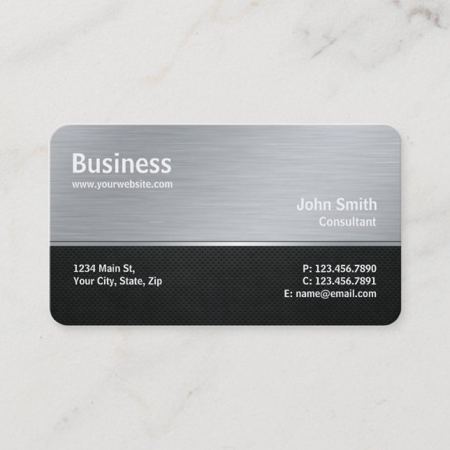 Professional Modern Metal Silver Computer Repair Business Card (Front)