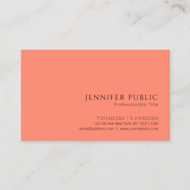 Professional Modern Minimal Elegant Apricose Colou Business Card (Front)