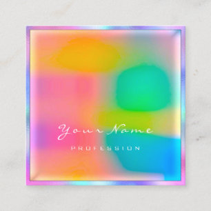 Professional Modern Minimal Holograph Makeup Lash Square Business Card