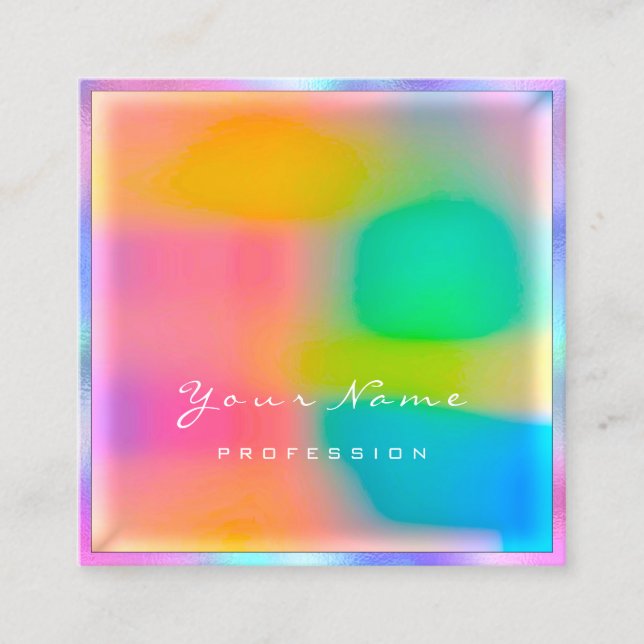 Professional Modern Minimal Holograph Makeup Lash Square Business Card (Front)