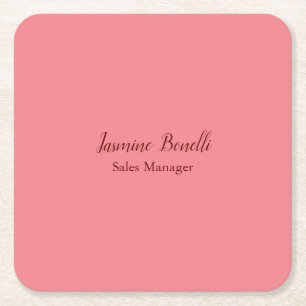 Professional Modern Minimalist Add Name Personal Square Paper Coaster