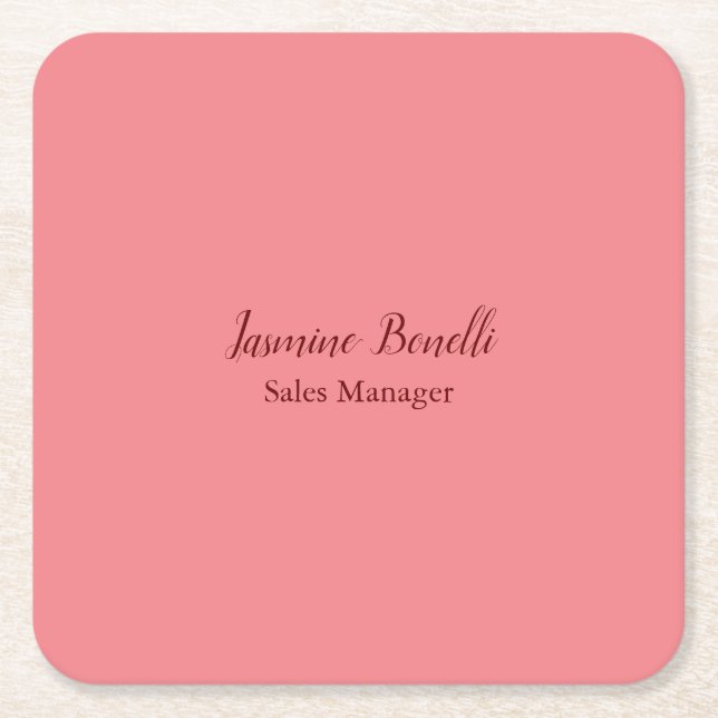 Professional Modern Minimalist Add Name Personal Square Paper Coaster (Front)