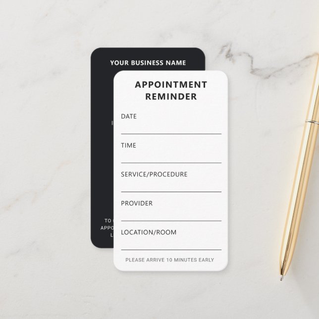 Professional Modern Minimalist Black & White Appointment Card (Front/Back In Situ)