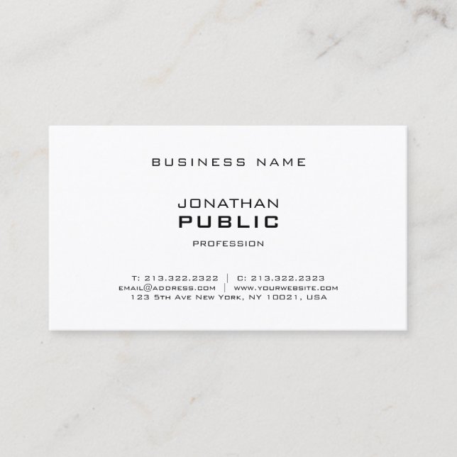 Professional Modern Minimalist Elegant Plain Business Card (Front)