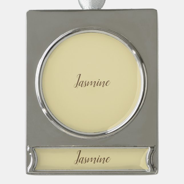 Professional Modern Minimalist Pastel Beige Colour Silver Plated Banner Ornament (Front)