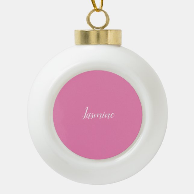 Professional Modern Minimalist Pink Ceramic Ball Christmas Ornament (Front)