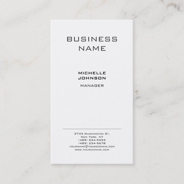 Professional Modern Minimalist Plain Black & White Business Card (Front)