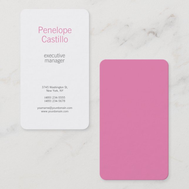 Professional Modern Minimalist Plain Pink White Business Card (Front/Back)