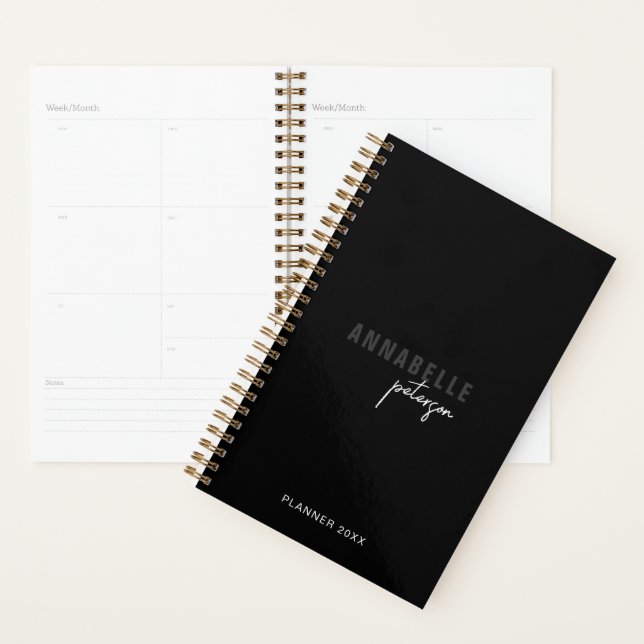 Professional Modern Minimalist Script Black Custom Planner (Display)