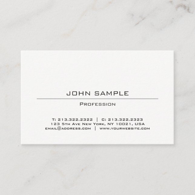 Professional Modern Minimalist Simple Design White Business Card (Front)