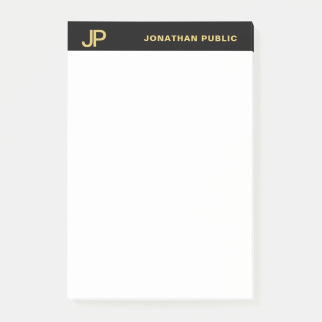 Professional Modern Monogram Black White Gold Post-it Notes (Front)