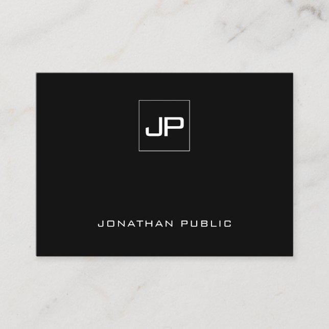 Professional Modern Monogram Black White Plain Business Card (Front)