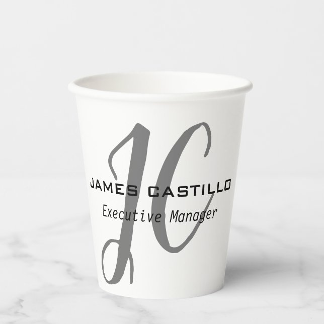 Professional Modern Monogram Calligraphy Script Paper Cups (Front)