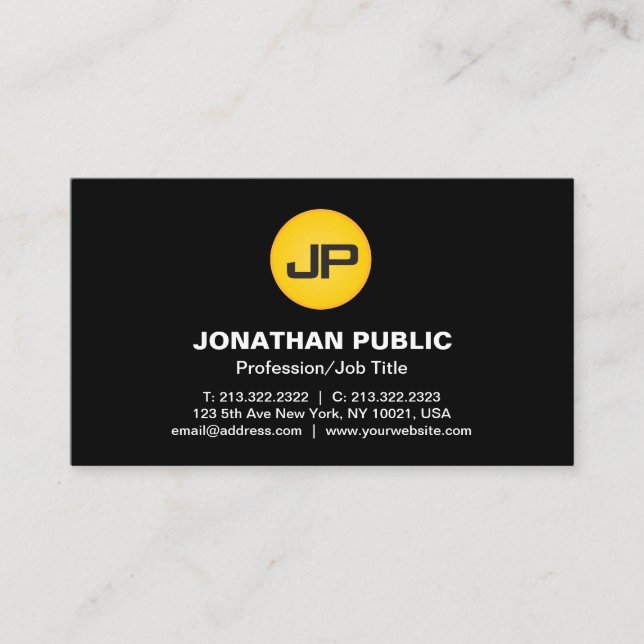 Professional Modern Monogram Elegant Black Design Business Card (Front)