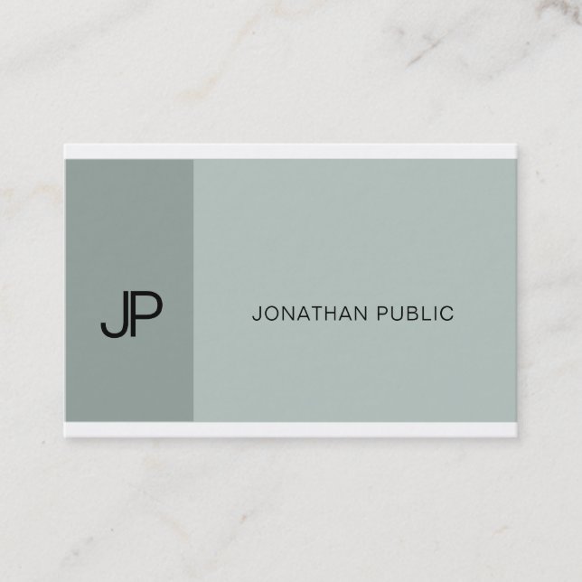 Professional Modern Monogram Elegant Blue Green Business Card (Front)