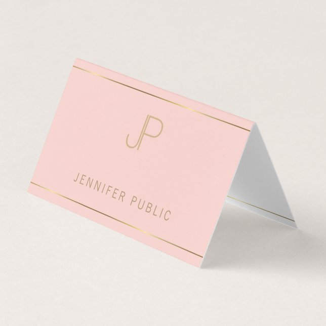 Professional Modern Monogram Elegant Pink Gold Business Card (Front)