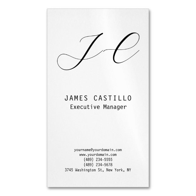 Professional Modern Monogram Minimalist Plain Magnetic Business Card (Front Vertical)