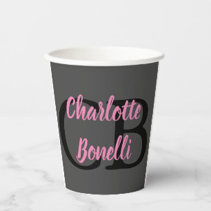 Professional Modern Monogram Name Minimalist Paper Cups