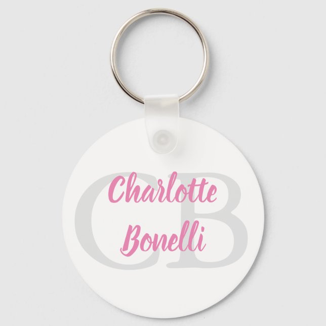 Professional Modern Monogram Name Minimalist Pink Key Ring (Front)
