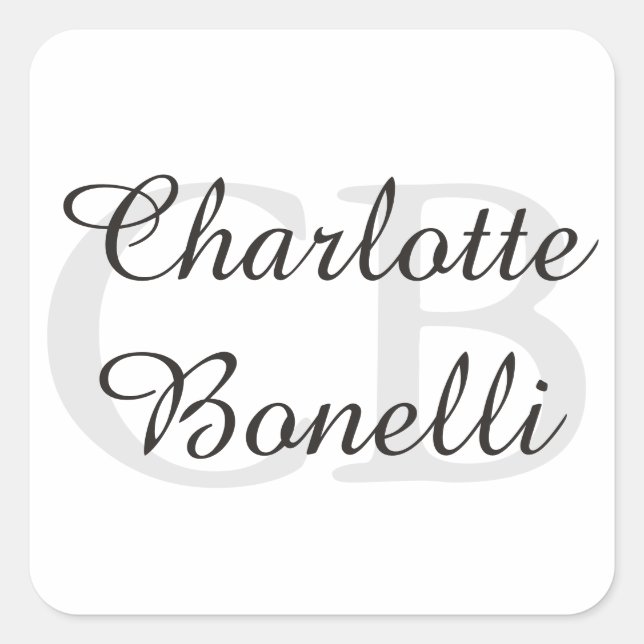 Professional Modern Monogram Name Minimalist Square Sticker (Front)