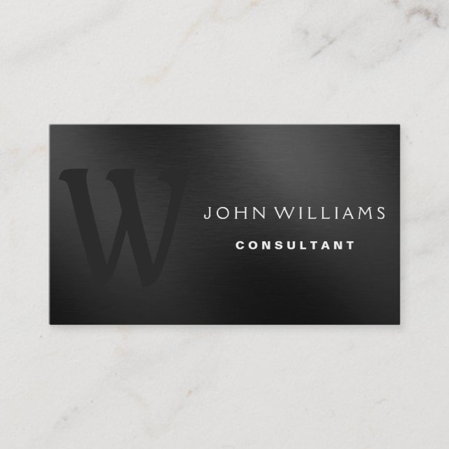 Professional Modern Monogram on Black metal Business Card (Front)