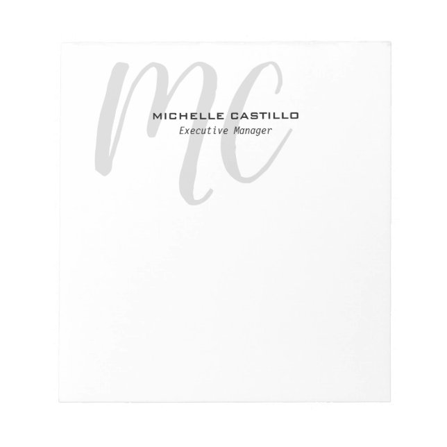 Professional Modern Monogrammed Minimalist Notepad (Front)