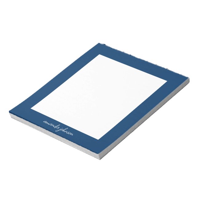 Professional Modern Navy Blue Monogram Full Name Notepad (Rotated)